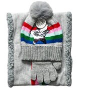 Wholesale - 3pc CUFF HAT W/SEQUIN & FAUX FUR POM HAT/GLOVE/NECK WARMER SET C/P 48, UPC: 794434461314